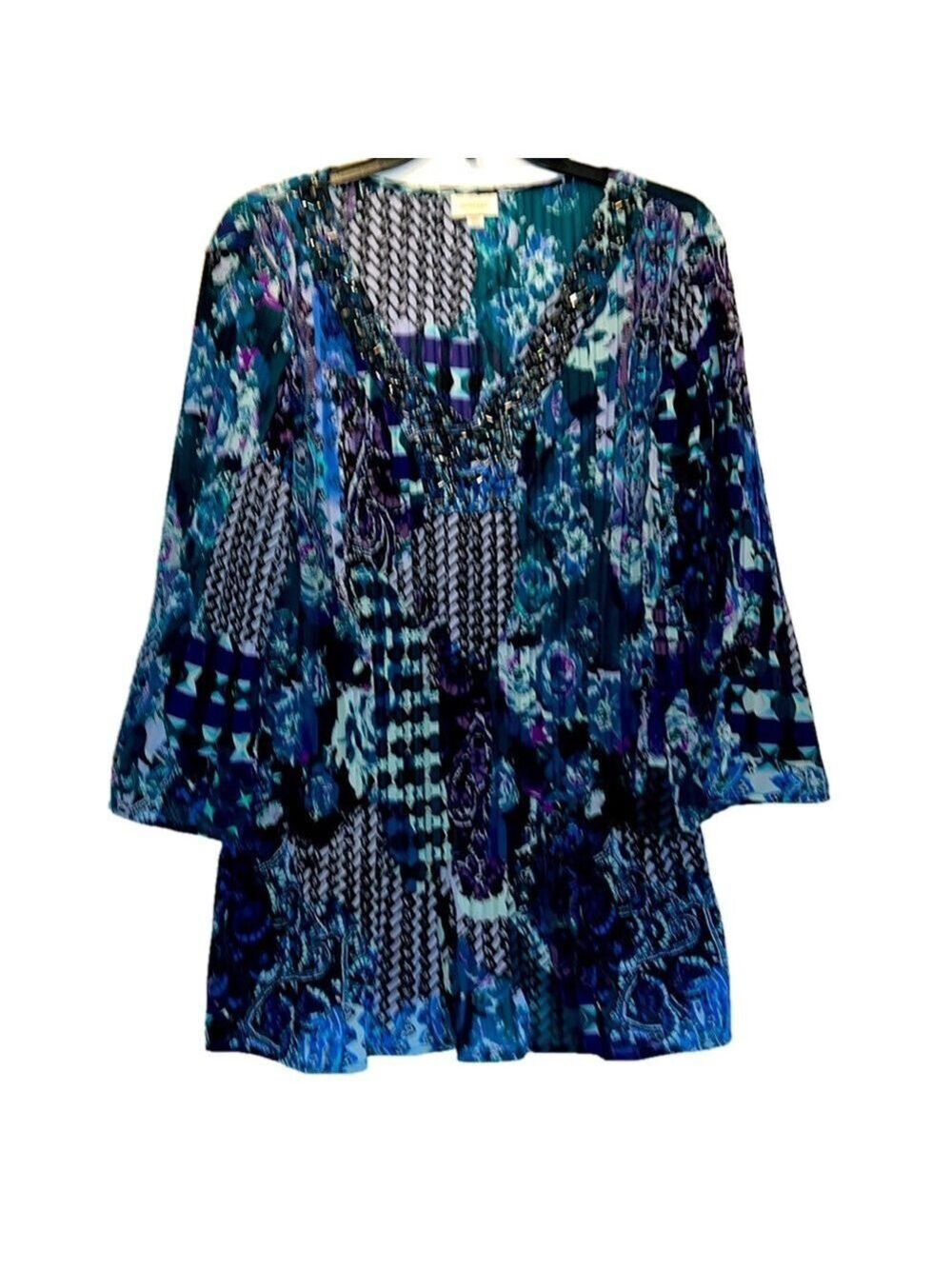 Avenue Beaded Top, Size 18/20, PTP 26", Length 29", Flowing Colorful Top